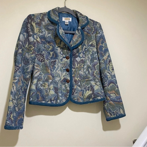 Women’s Vintage Victorian Floral Talbots brand Blazer Jacket blue Velvet size  2 - Picture 4 of 13